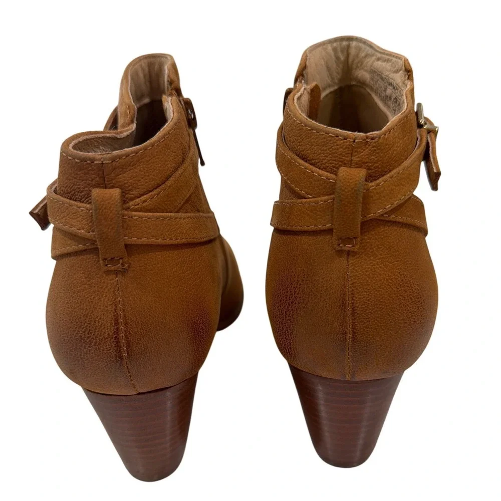 Vionic Upton Tan Leather Ankle Boots Block Heel Buckle Zip Women's 8